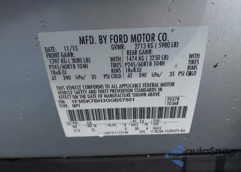 2016 Ford Explorer from USA, damaged, VIN 1FM5K7BH3GGB57501
